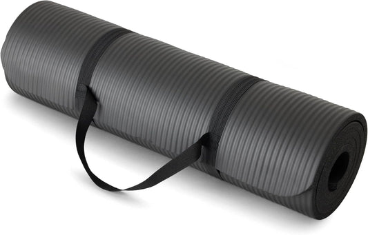Extra Thick Exercise Yoga Mat with Carrying Strap | | Black 1 2 Inch