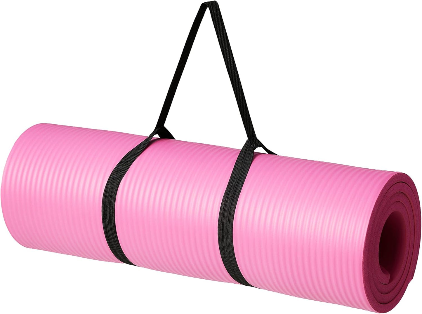 Extra Thick Exercise Yoga Mat with Carrying Strap | | Pink 1 2 Inch